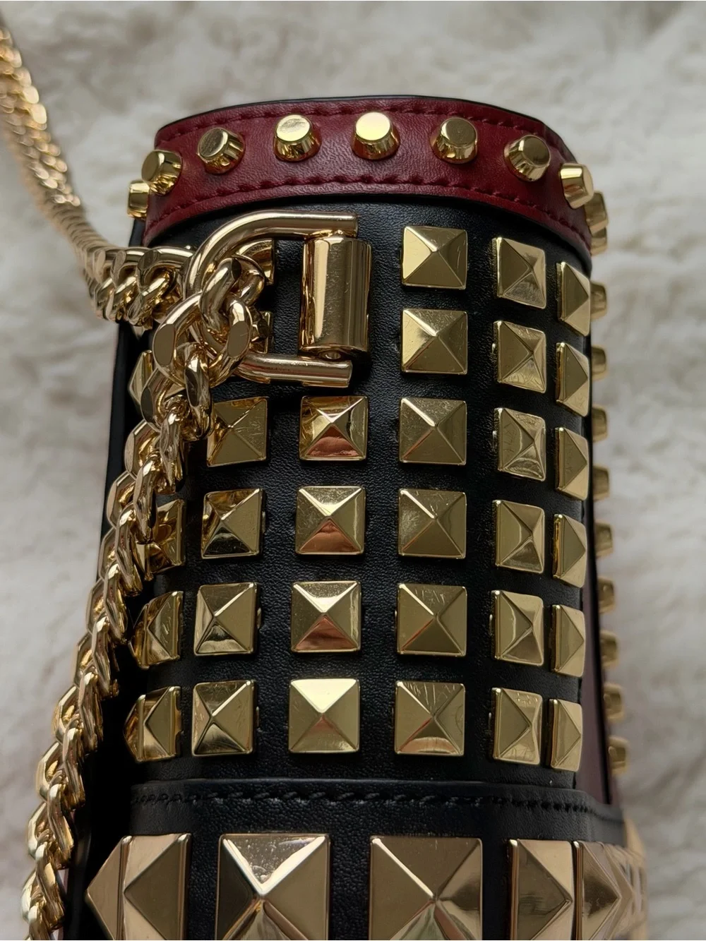 Michael Kors Whitney Studded Chain Strap Shoulder Bag - Red Burgundy Black